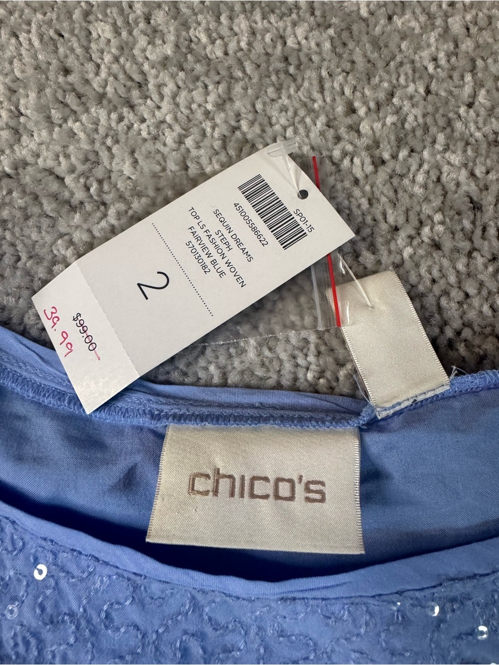 Chico's Fairview Blue Sequin-Embellished High-Low Blouse - Picture 4 of 9